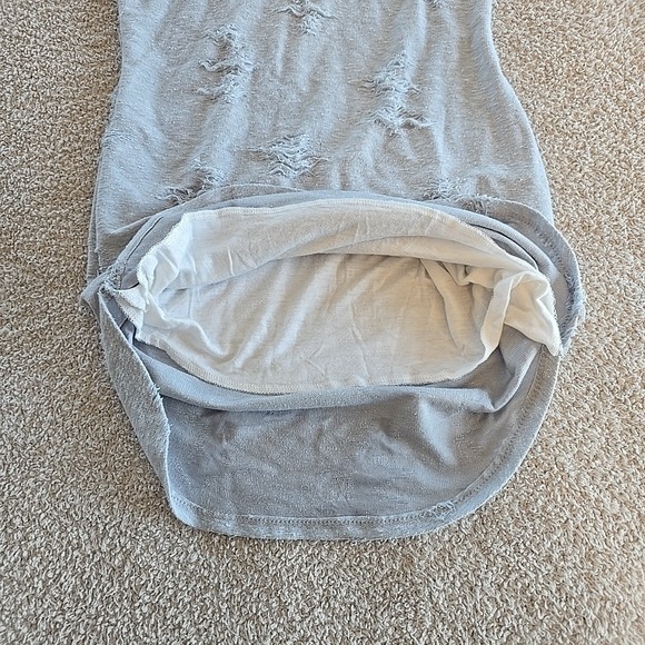 May Pink Hooded All-Over Distressed Sleeveless Dress Casual Tunic Gray Y2K - Picture 11 of 12